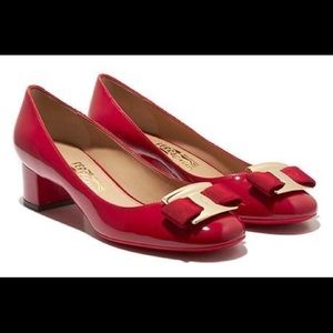 Salvatore Ferragamo Ninna Pump Patent Red Gold